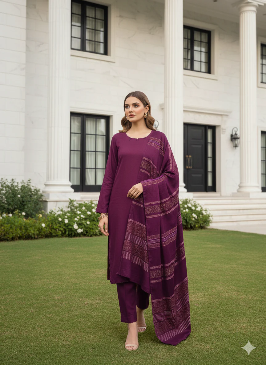 ALM-102 Winter Dhanak Suit with Multani Wool Shawl - Image 12