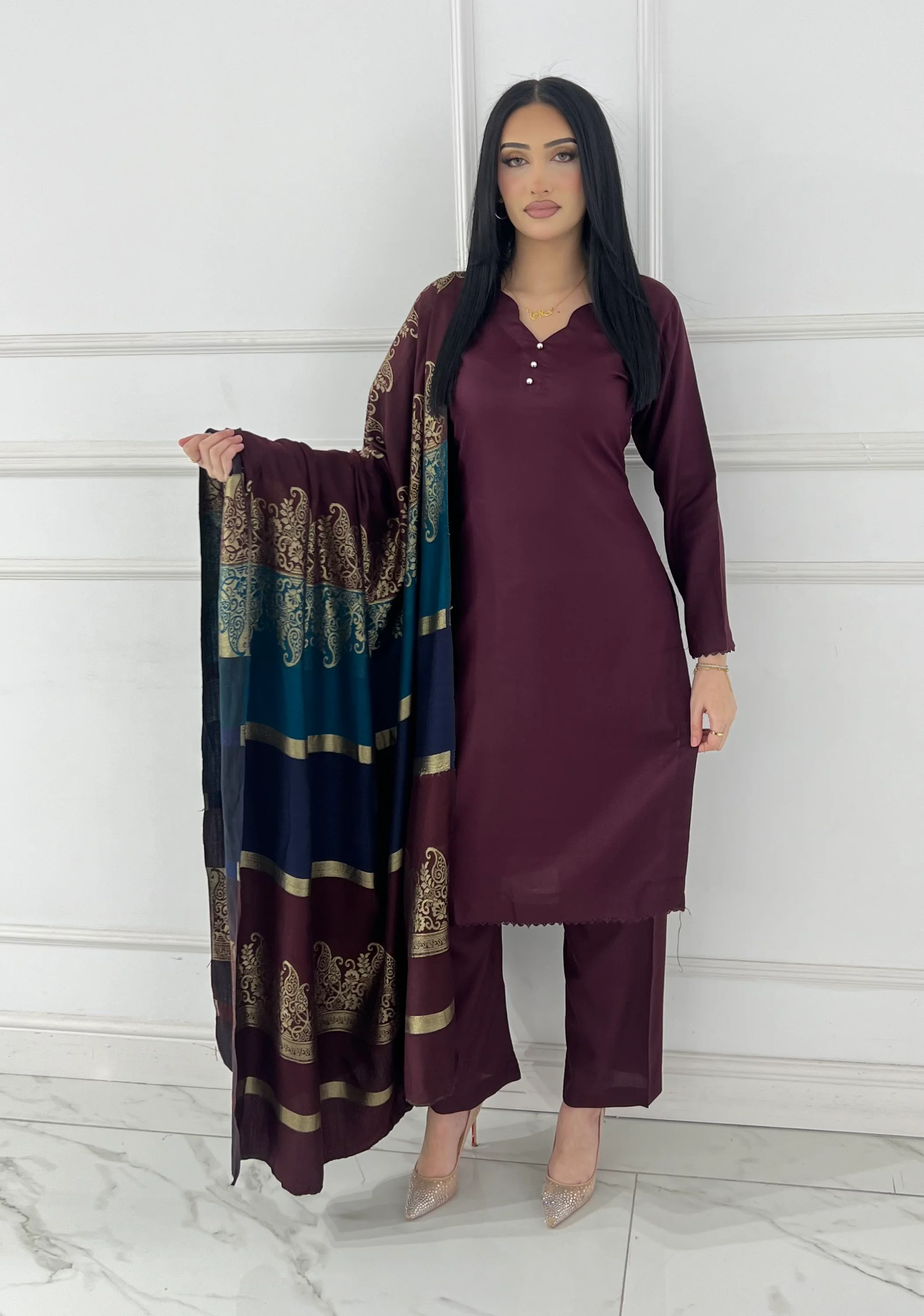ALM-102 Winter Dhanak Suit with Multani Wool Shawl - Image 6