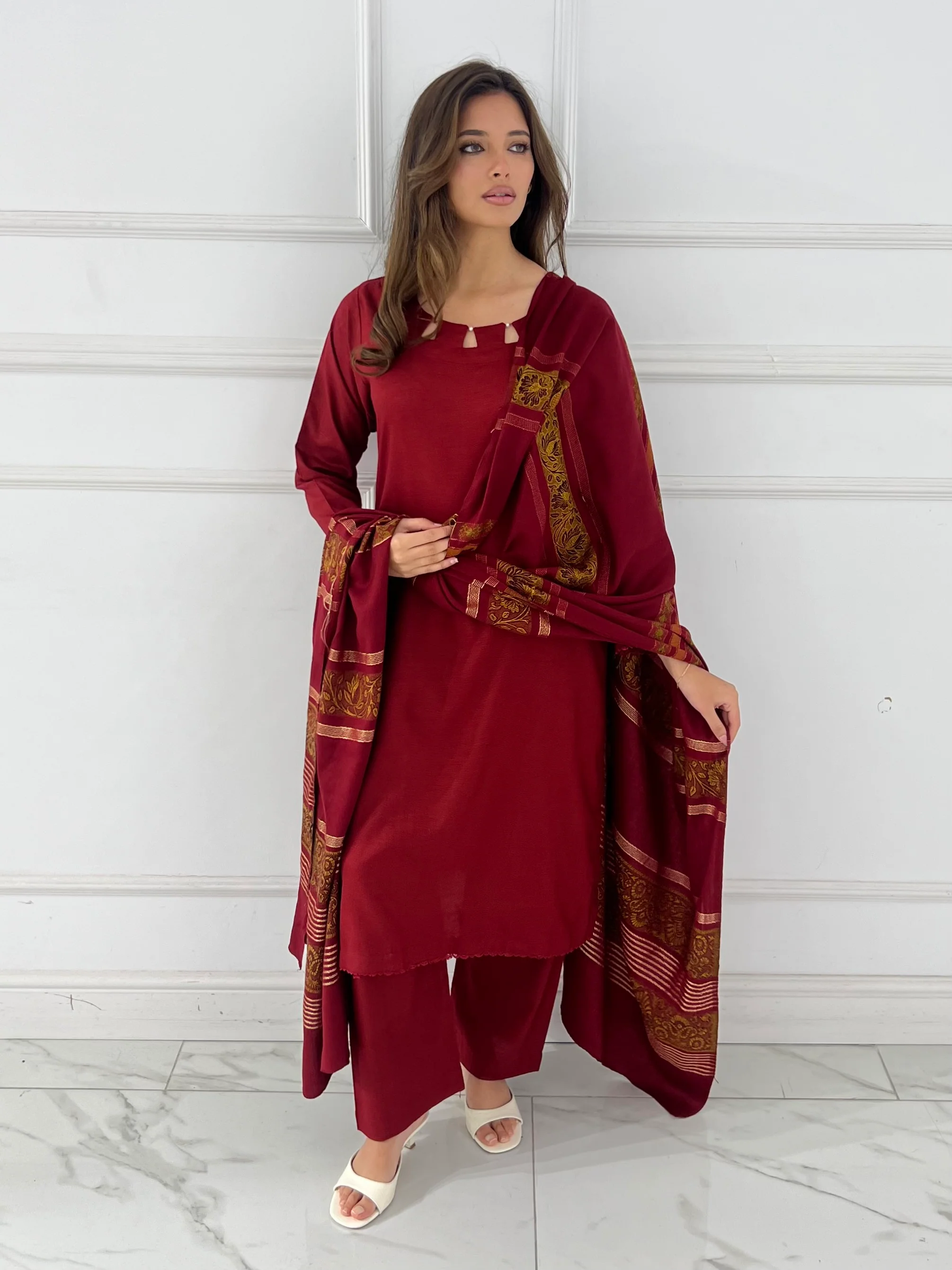 ALM-102 Winter Dhanak Suit with Multani Wool Shawl - Image 8