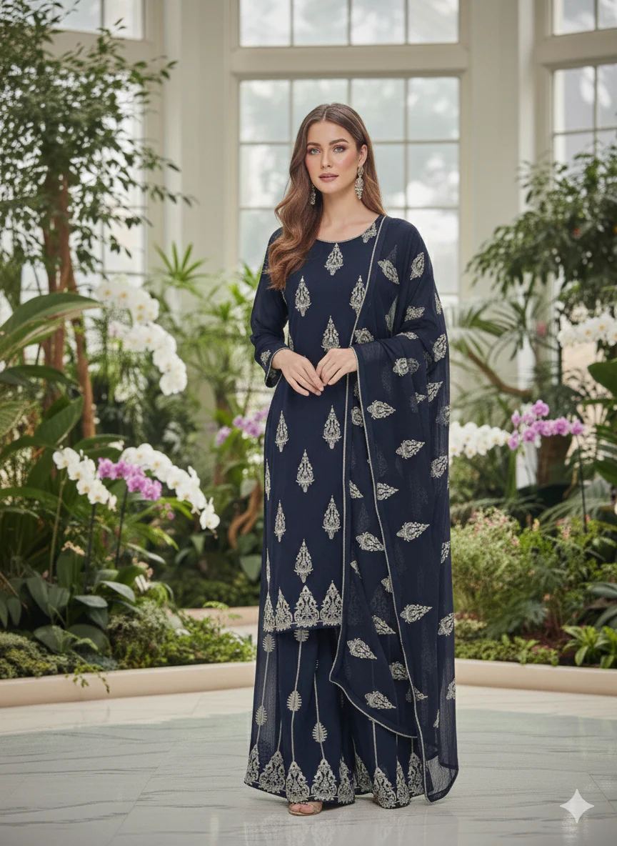 ALM-106 - Embroidered Chiffon Suit - Image 3
