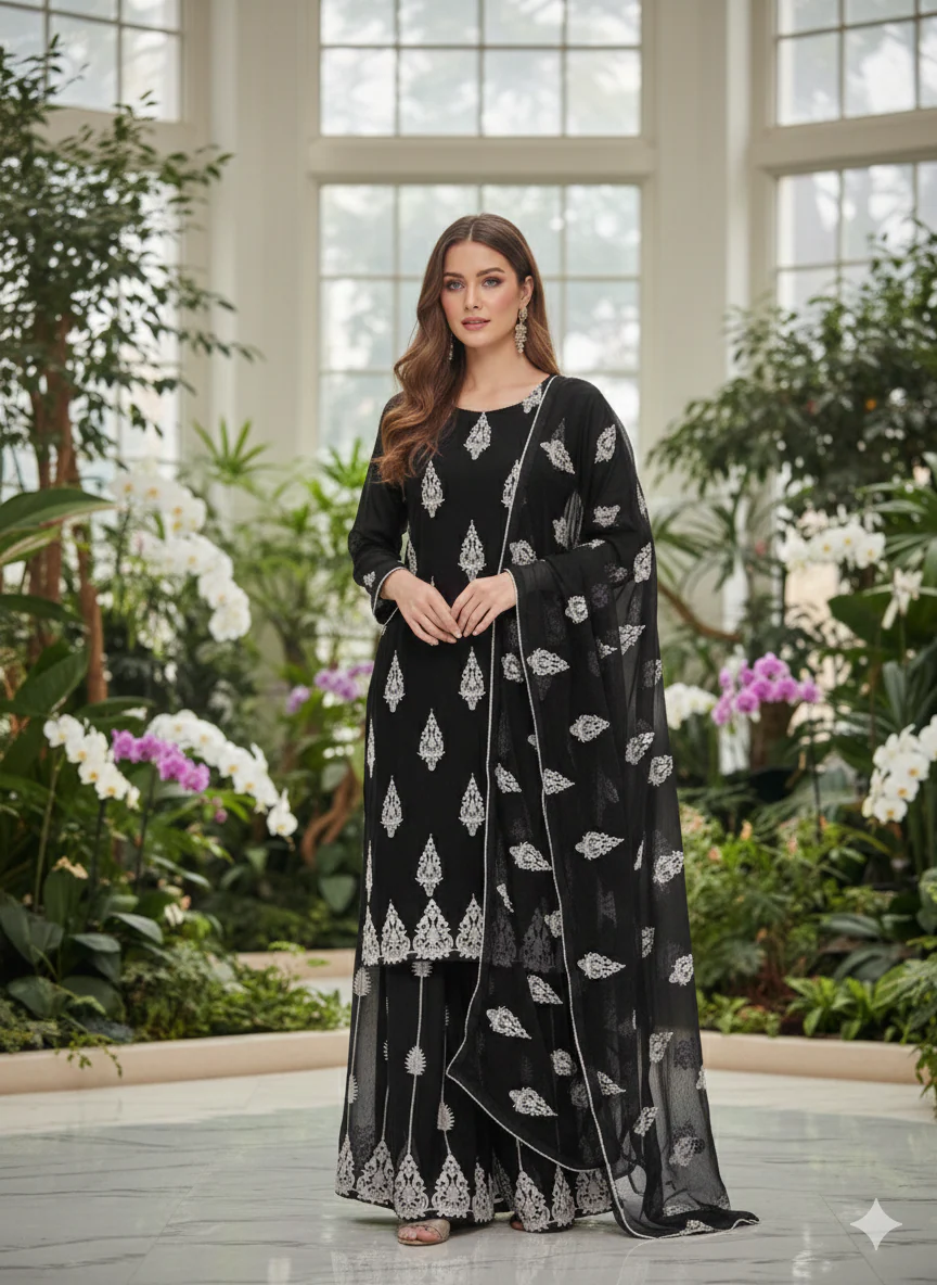 ALM-106 - Embroidered Chiffon Suit - Image 4