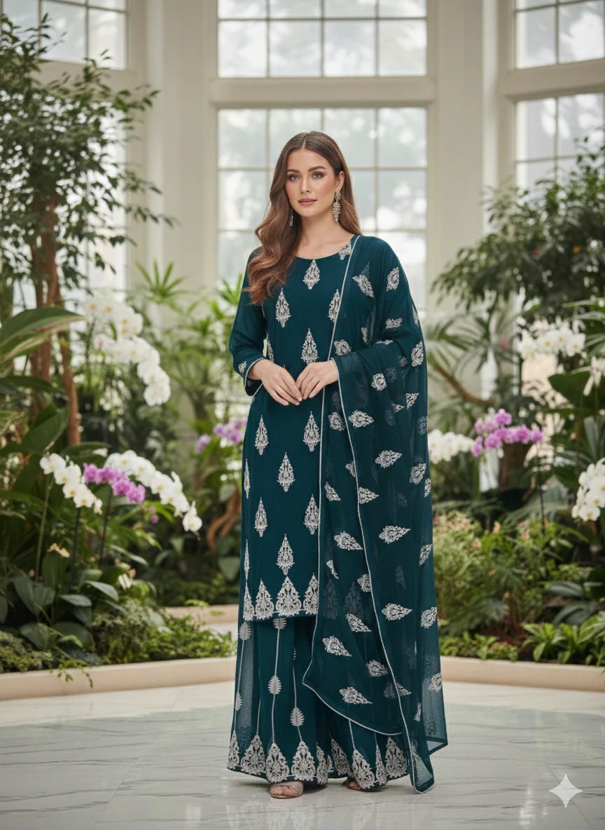ALM-106 - Embroidered Chiffon Suit - Image 5
