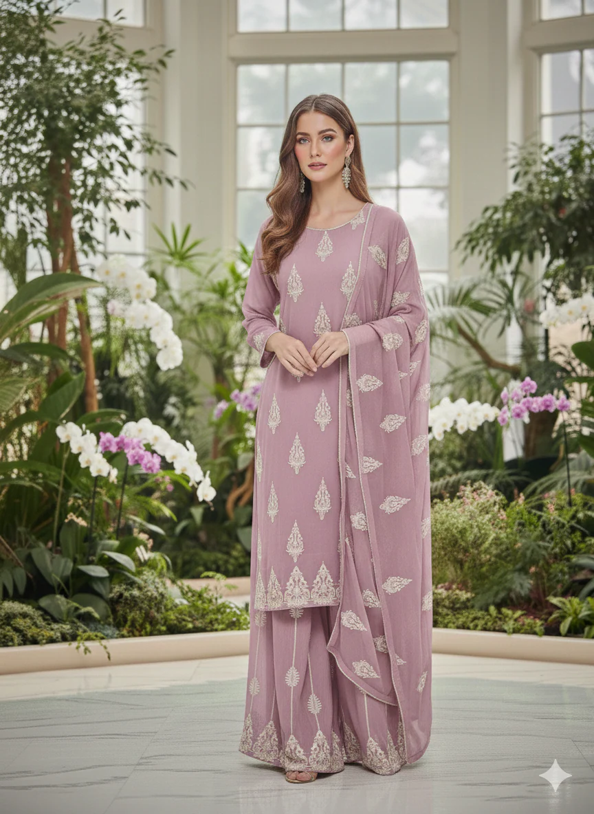 ALM-106 - Embroidered Chiffon Suit - Image 6