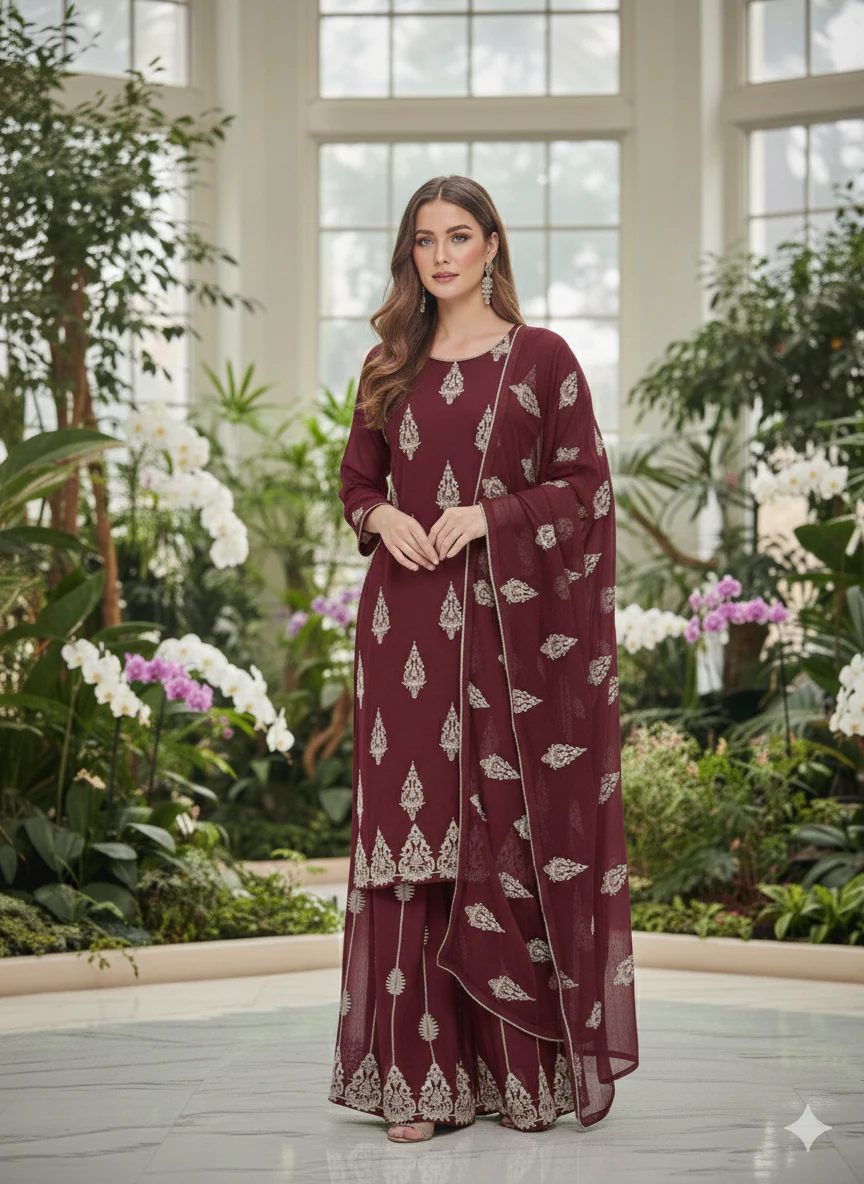 ALM-106 - Embroidered Chiffon Suit - Image 7
