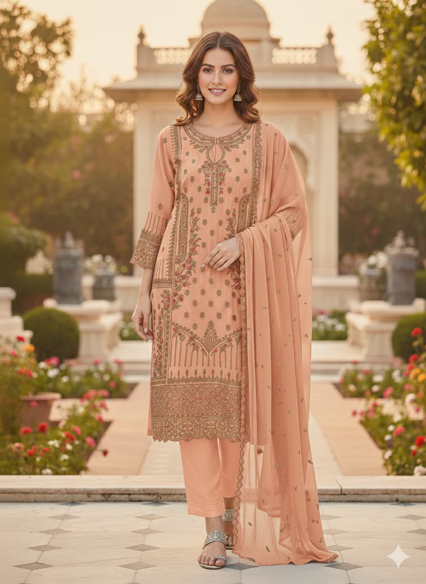 ALM-108 - Embroidered Chiffon Suit - Image 2