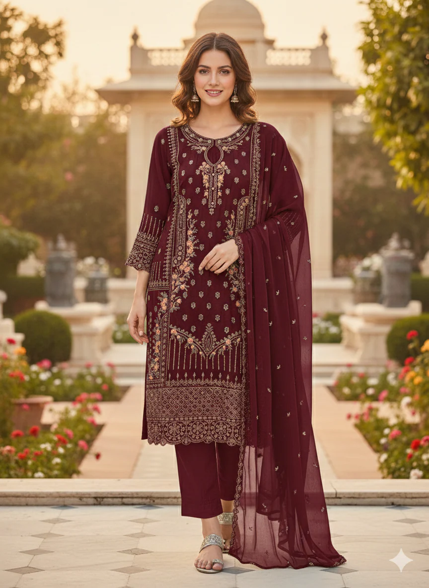 ALM-108 - Embroidered Chiffon Suit - Image 4