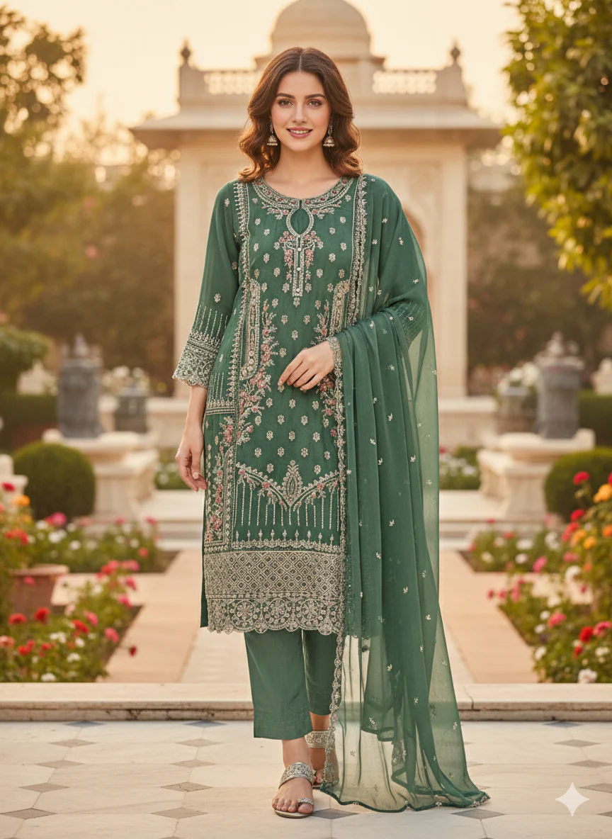 ALM-108 - Embroidered Chiffon Suit - Image 5