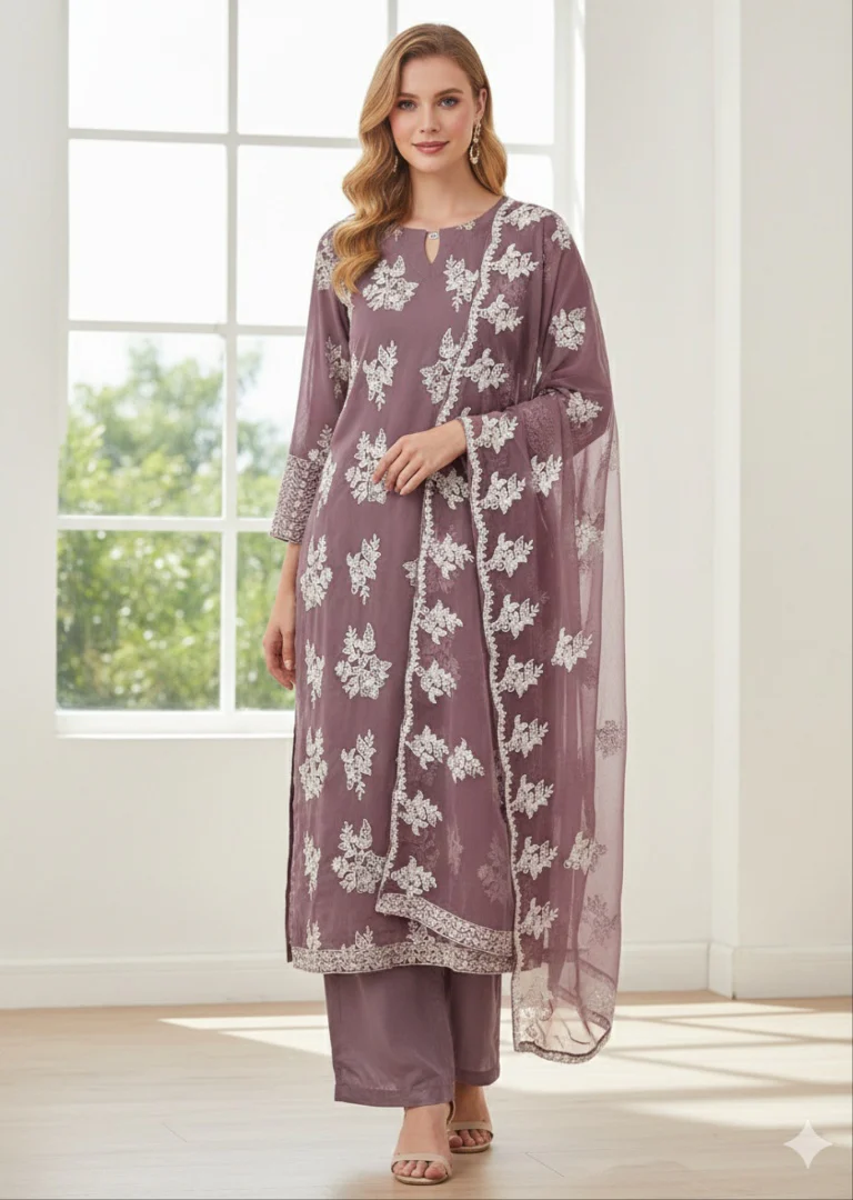 ALM-109 - Embroidered Chiffon Suit