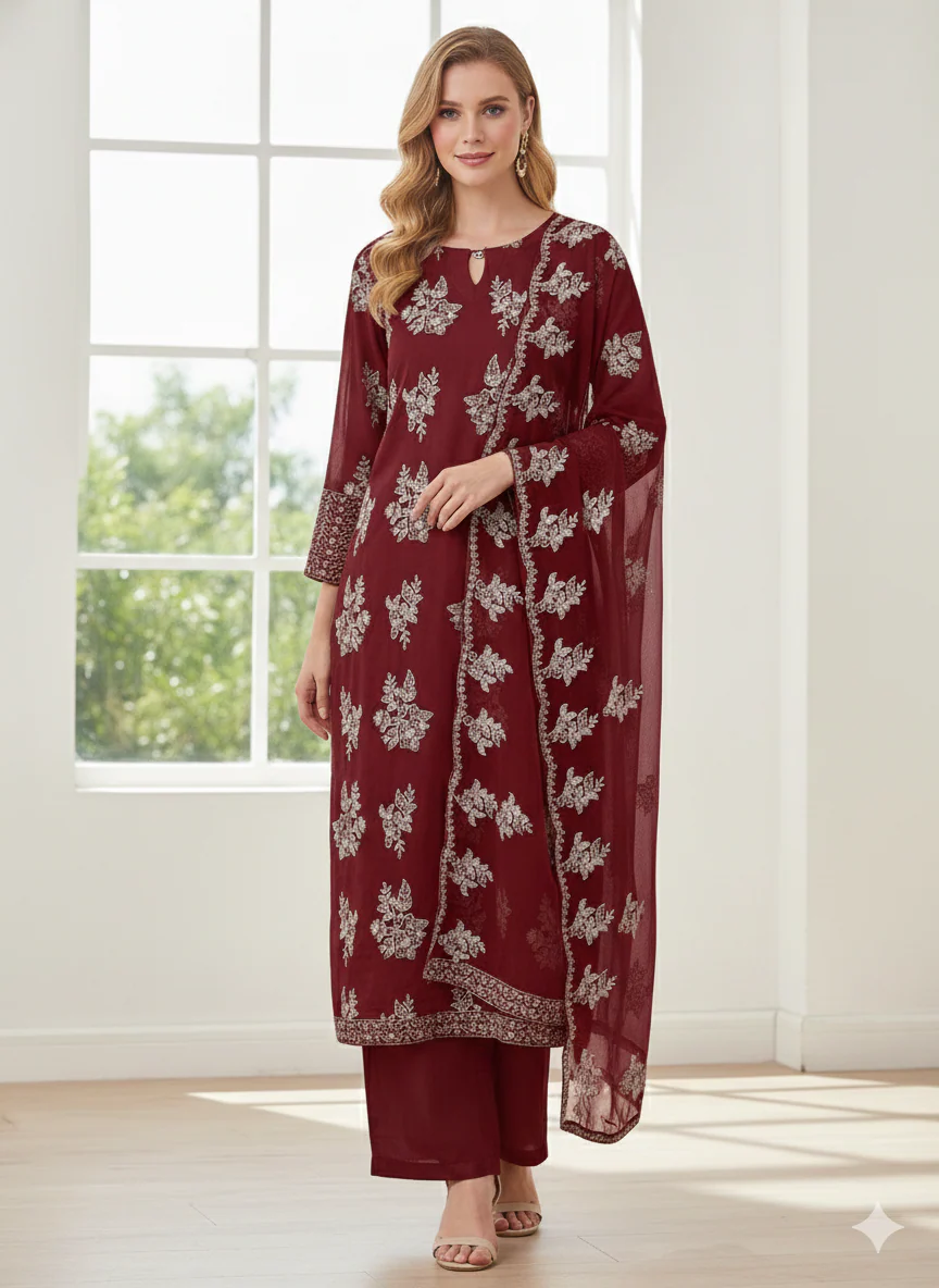 ALM-109 - Embroidered Chiffon Suit - Image 2