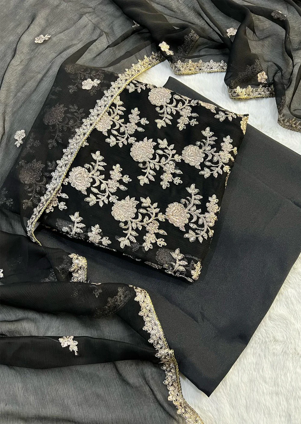 AMNDU-04 - Unstitched - Amna Net Suit 2025