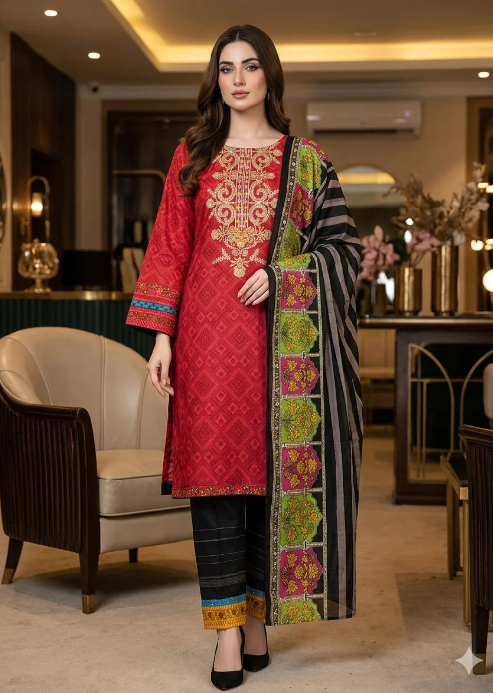 AMT37004 Red Readymade Lawn Suit