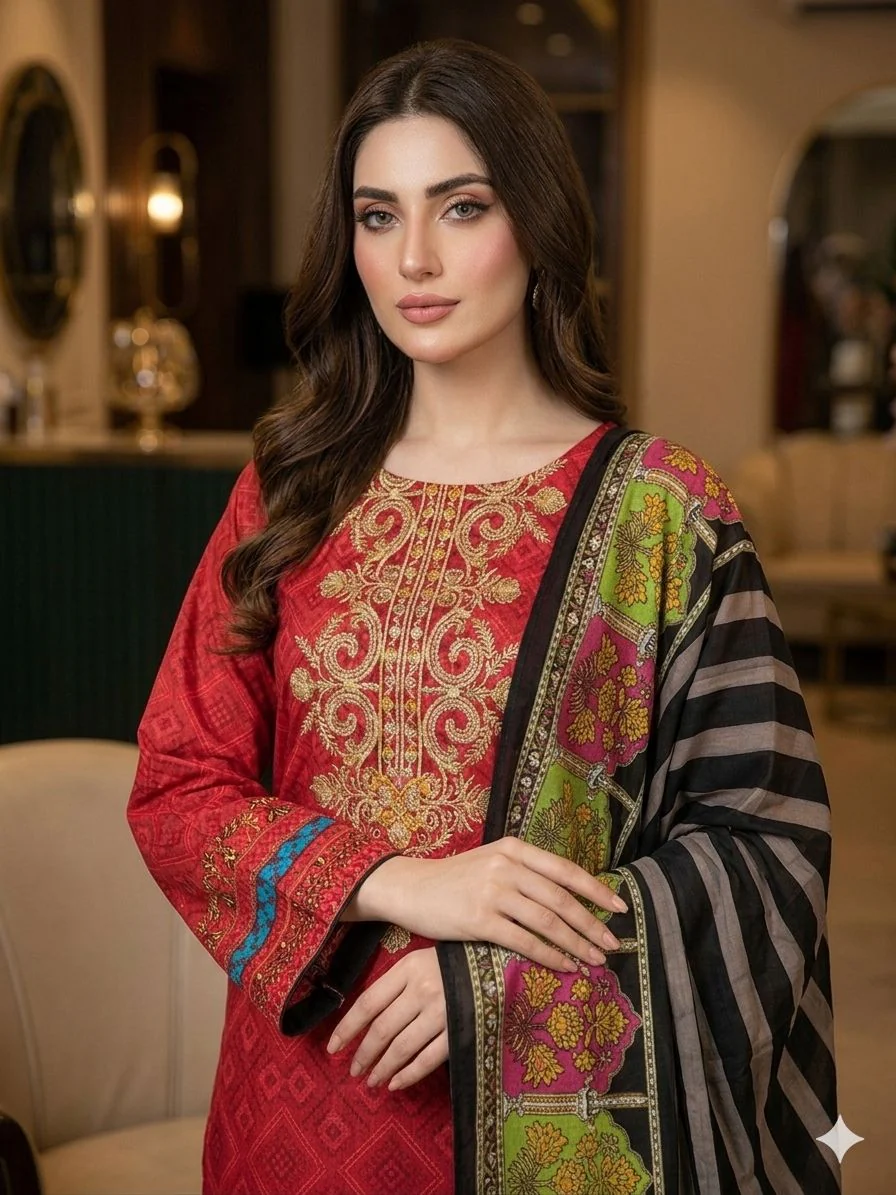 AMT37004 Red Readymade Lawn Suit - Image 2