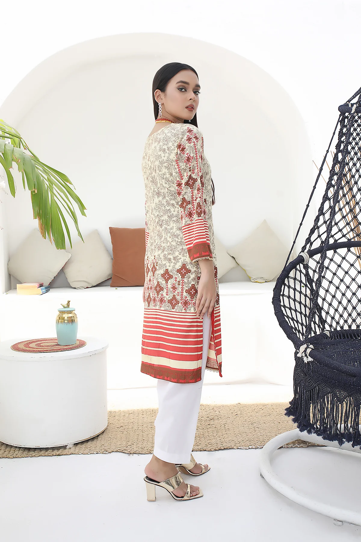 AMT42002 Saleha - Gold/Red Lawn Kurti - Image 3