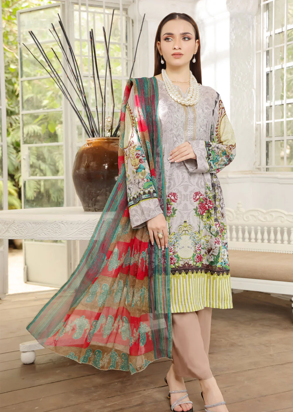 AMT48012 - Grey Readymade Lawn Suit