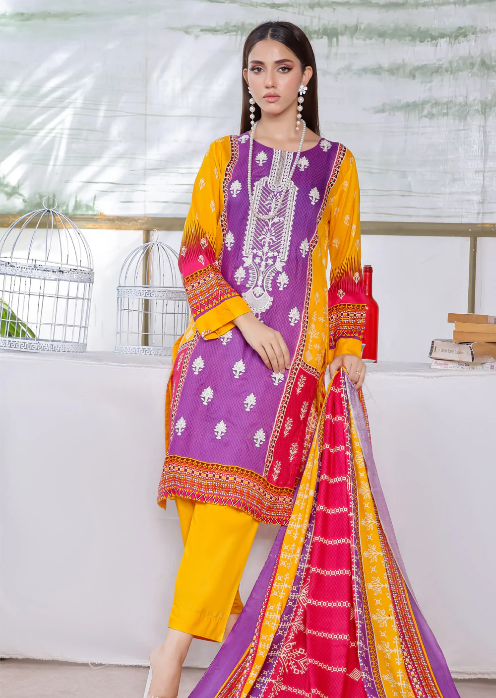 AMT5108 - Purple Readymade Linen Suit