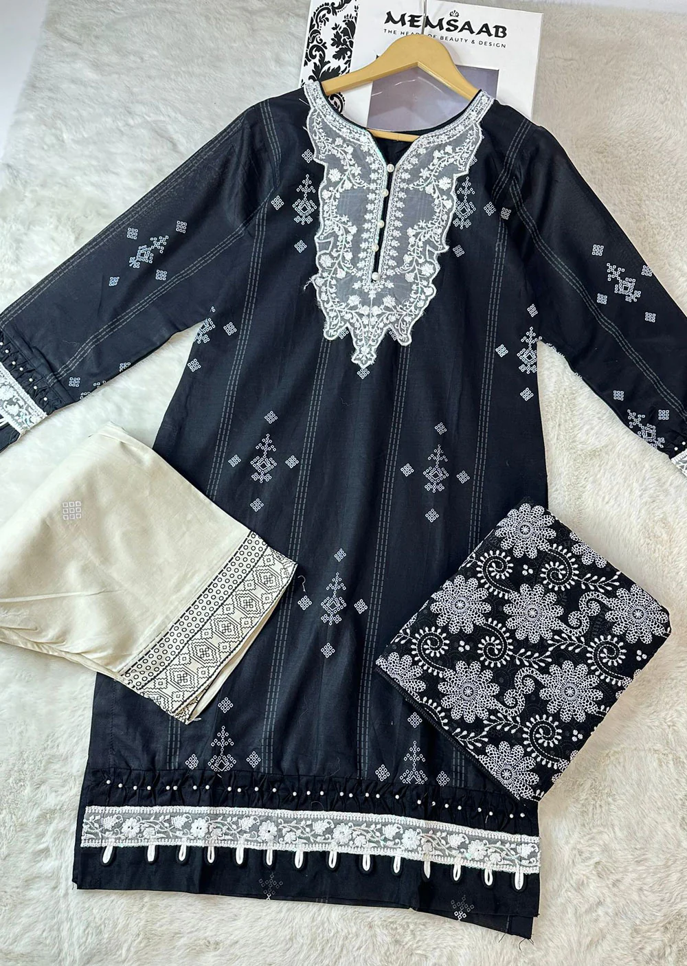 ANI103 Black readymade Printed Suit - Image 4