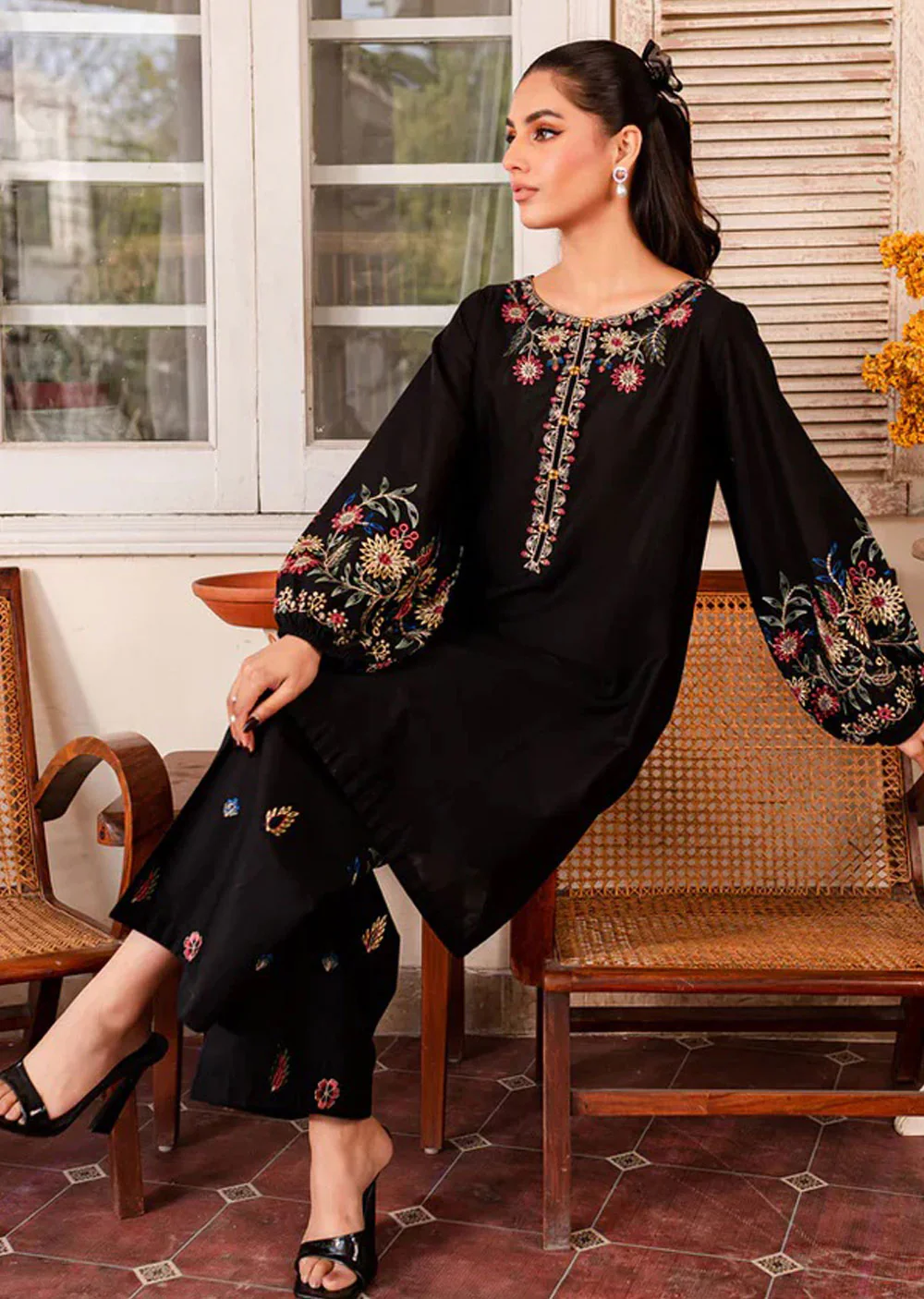 ANI105 Black readymade 2 Piece Cotton Suit - Image 6