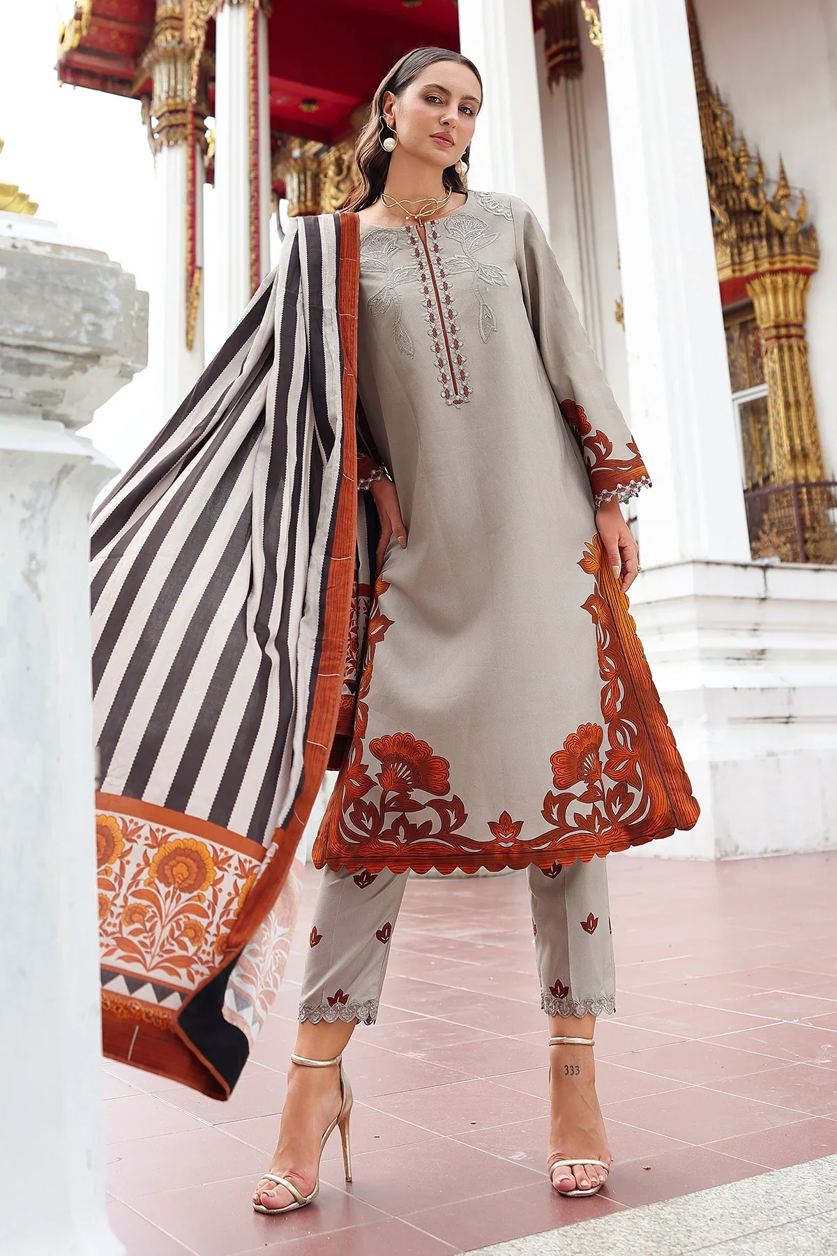 ANW6-05 CHARIZMA 3-PC Unstitched Embroidered Linen Collection 2025 - Image 3