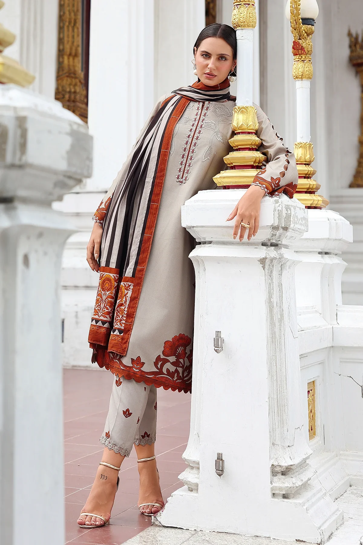 ANW6-05 CHARIZMA 3-PC Unstitched Embroidered Linen Collection 2025 - Image 5