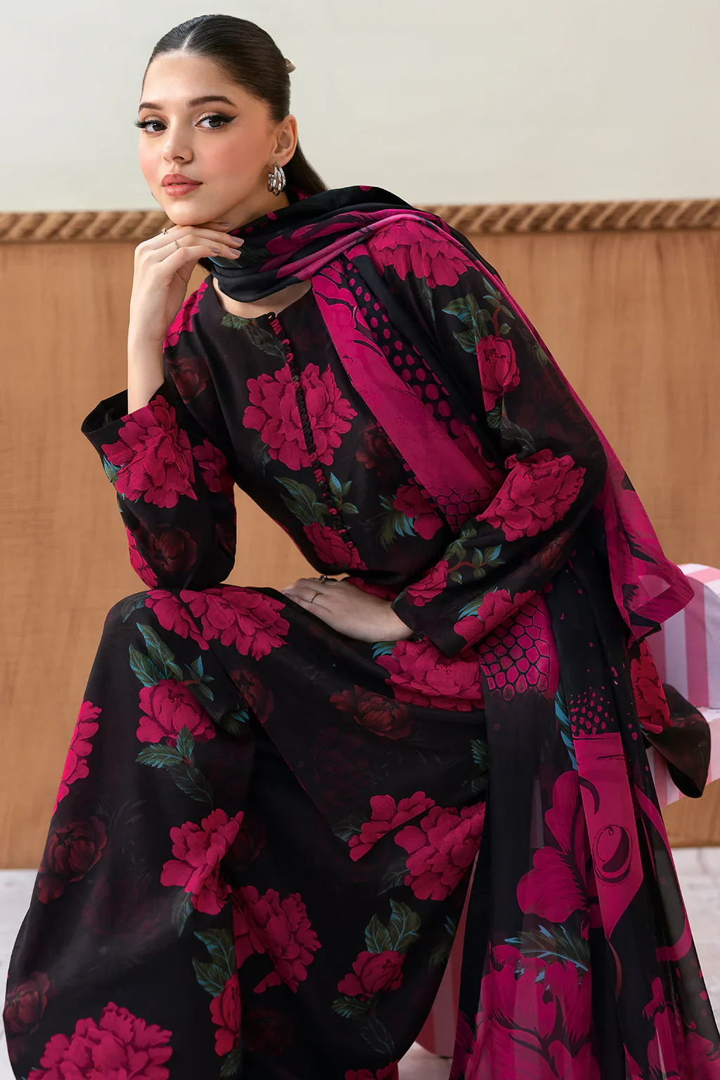 AR-103 Dark Majestic - Afsanah Printed Silk Outfit - Image 2