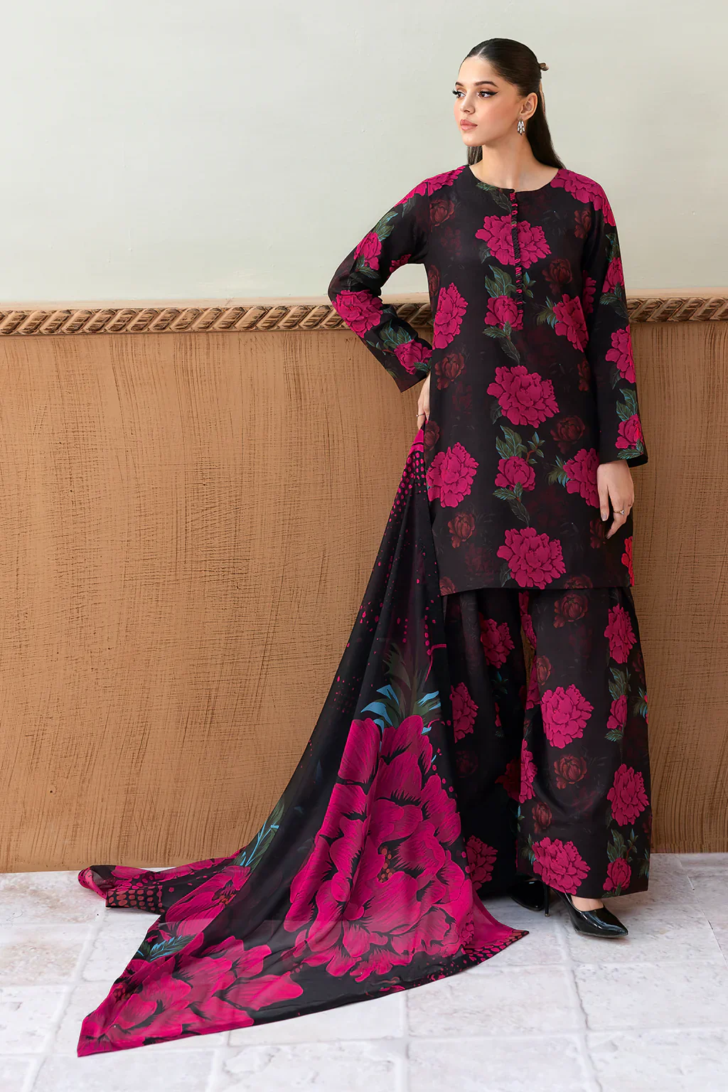 AR-103 Dark Majestic - Afsanah Printed Silk Outfit - Image 3