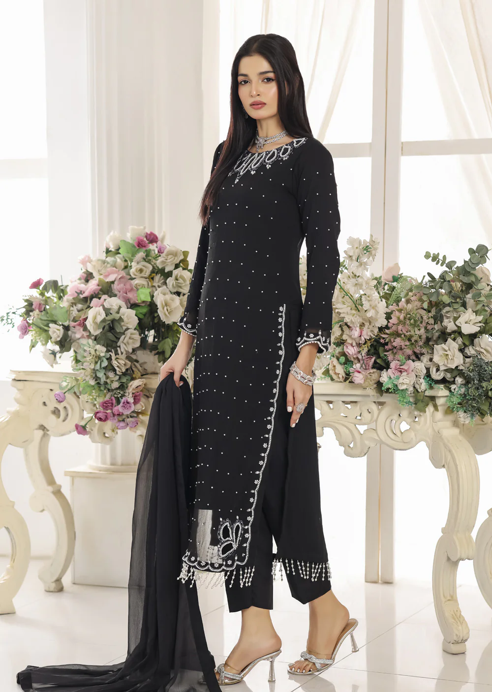ASB-12 - Black Readymade Chiffon Suit