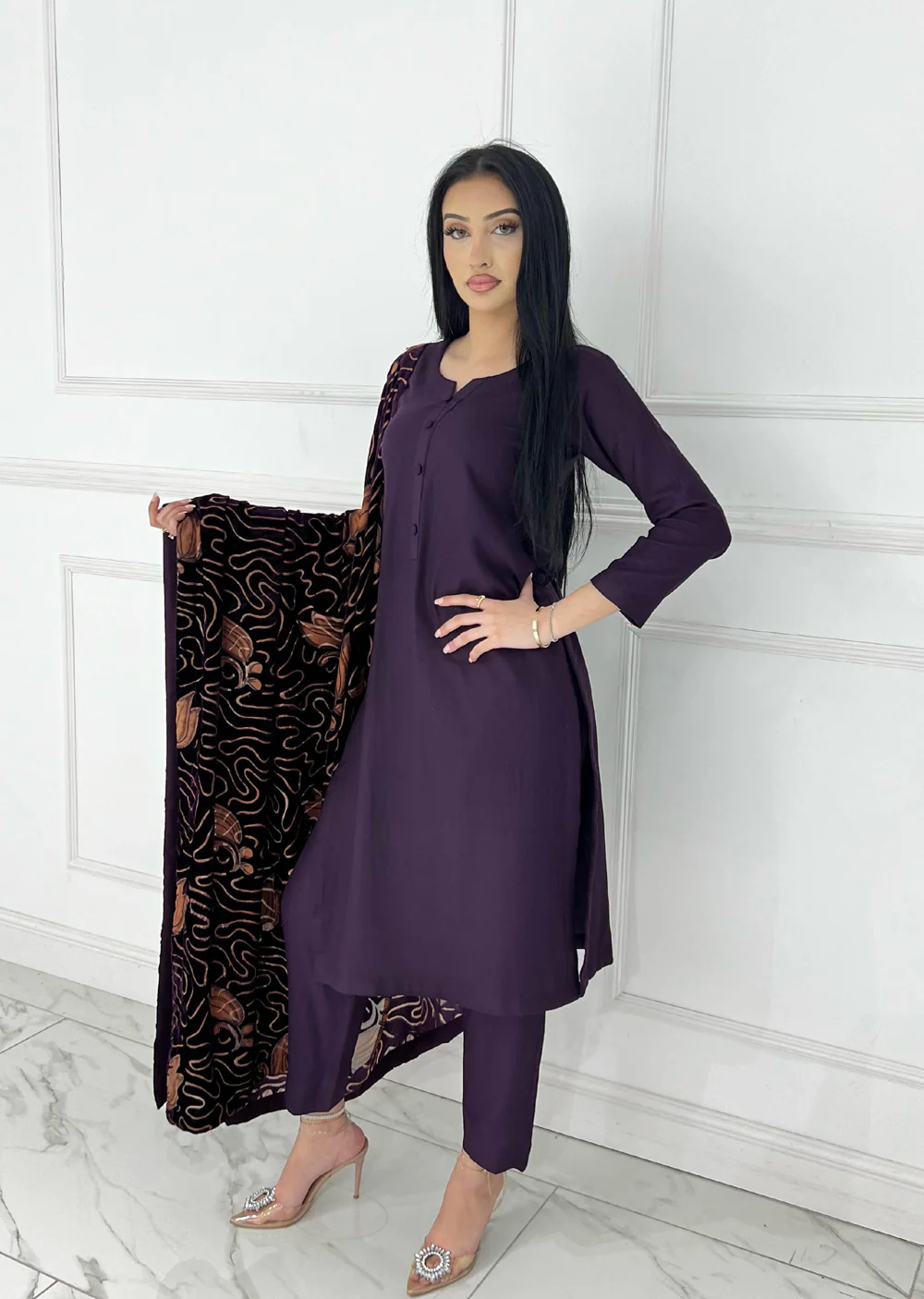 ASBC-01 - Purple - Readymade Dhanak with Palachi Shawl Suit - Image 3