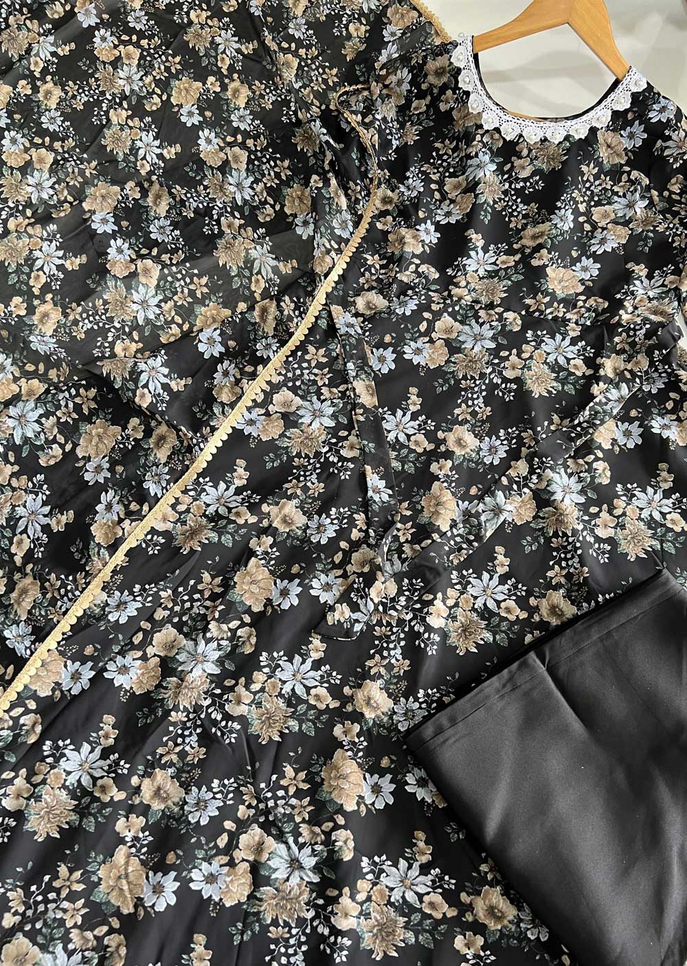 ASF9001 Aysha Readymade Black Printed Gown