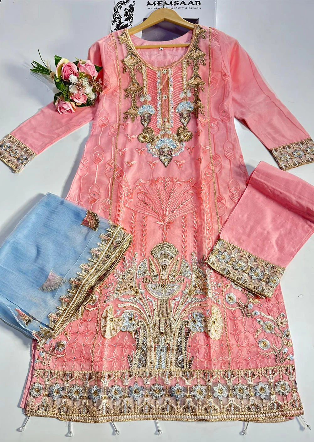 ASK612 Readymade Organza Pink Suit