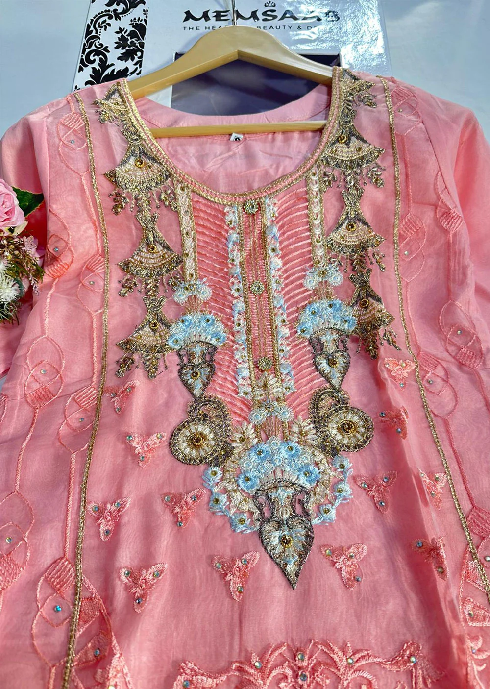 ASK612 Readymade Organza Pink Suit - Image 3