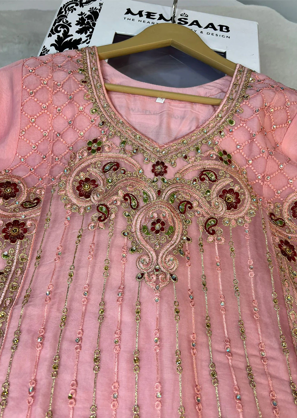 ASK623 Readymade Organza Pink Suit - Image 3