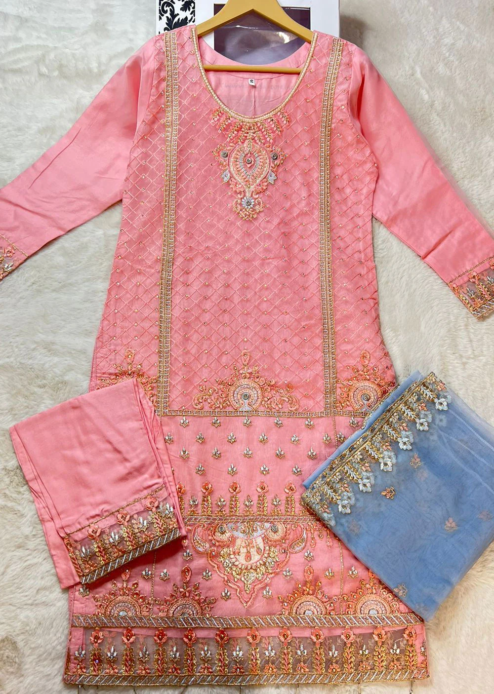 ASK629 Readymade Organza Pink Suit