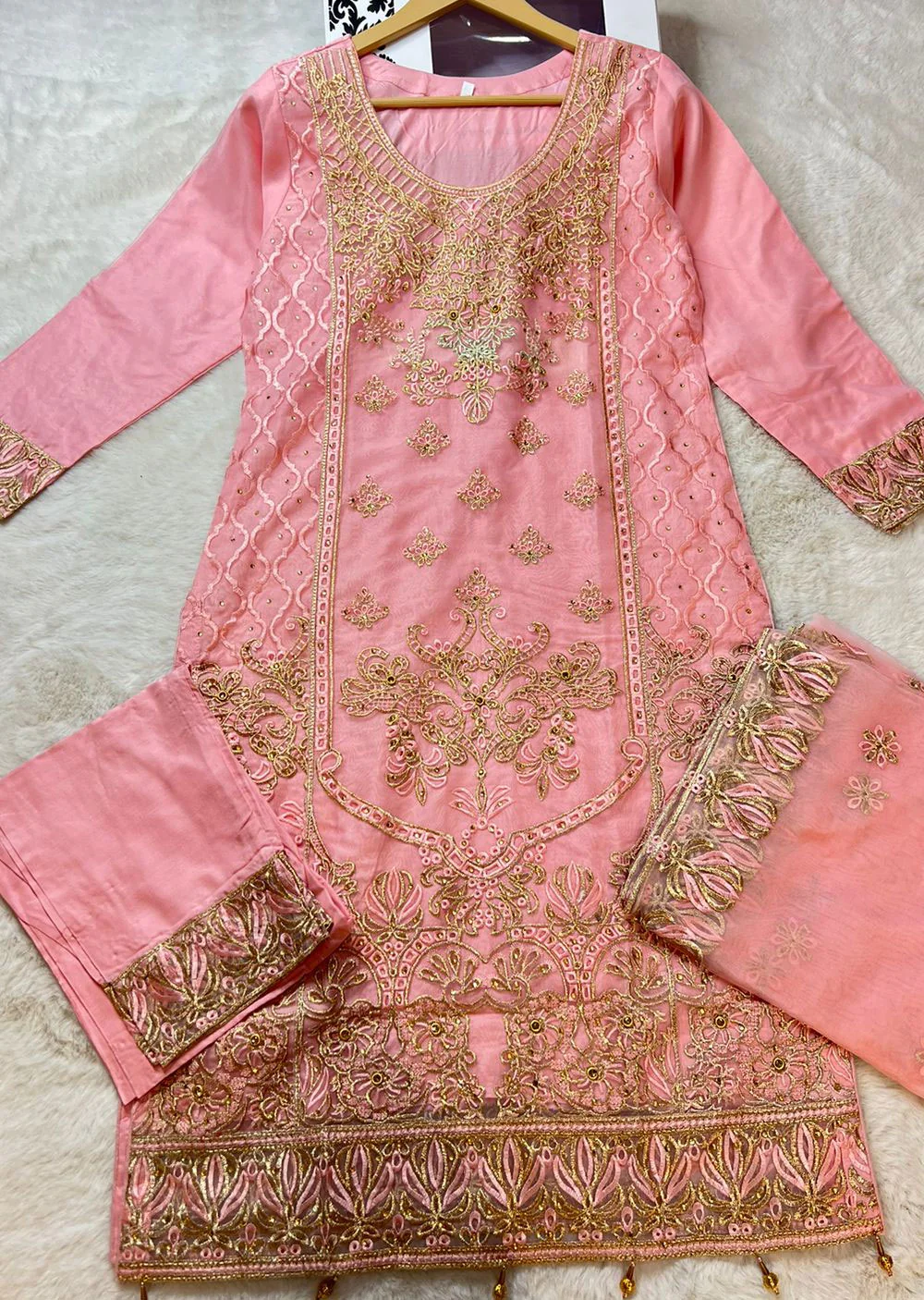 ASK631 Readymade Organza Pink Suit