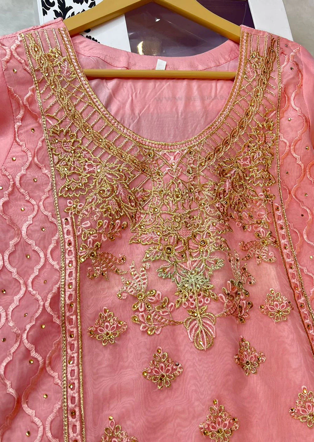 ASK631 Readymade Organza Pink Suit - Image 3