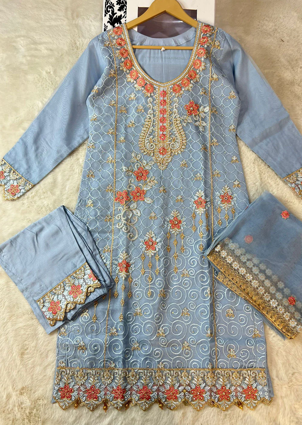 ASK635 Readymade Organza Blue Suit