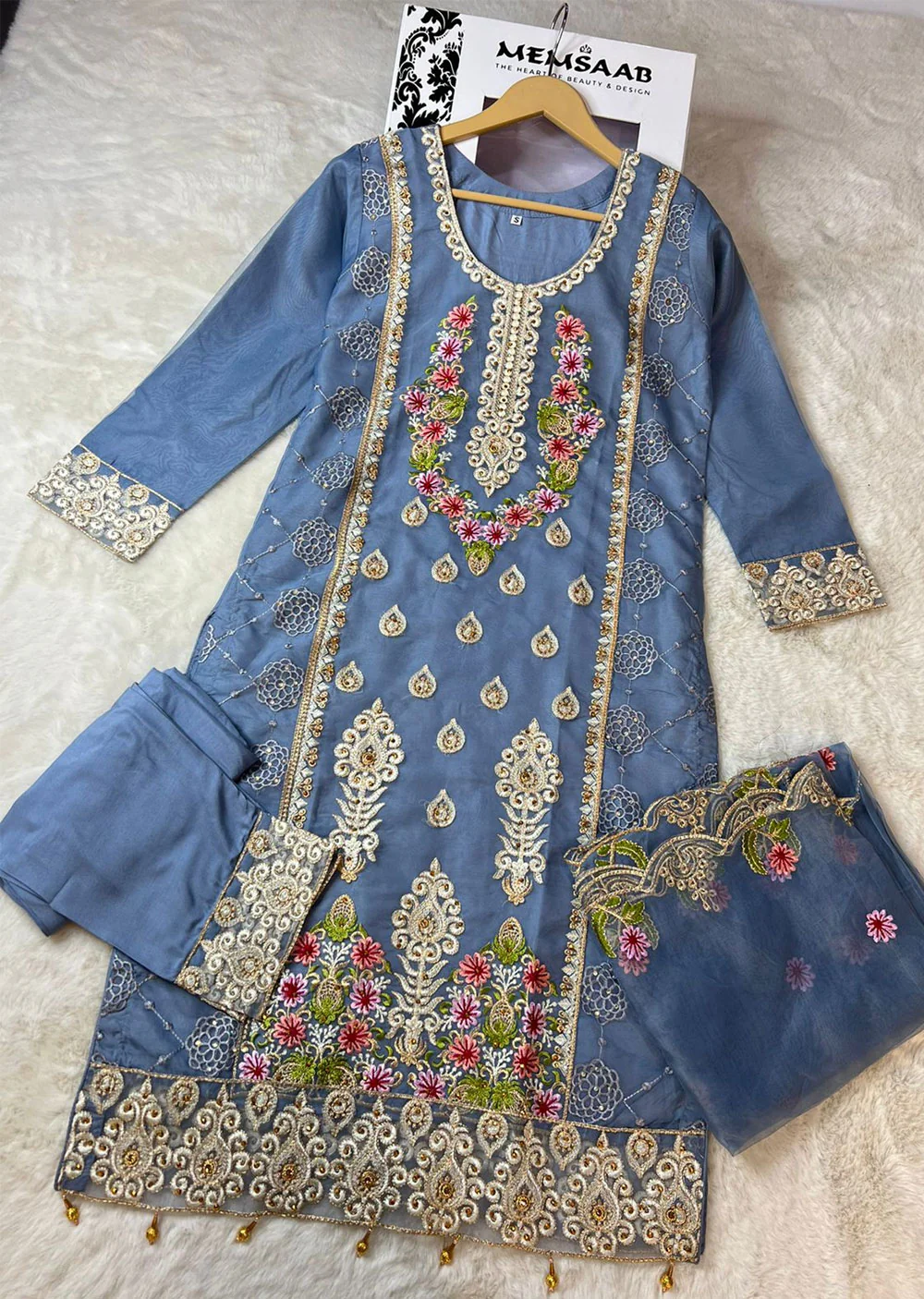 ASK659 Readymade Organza Grey Suit
