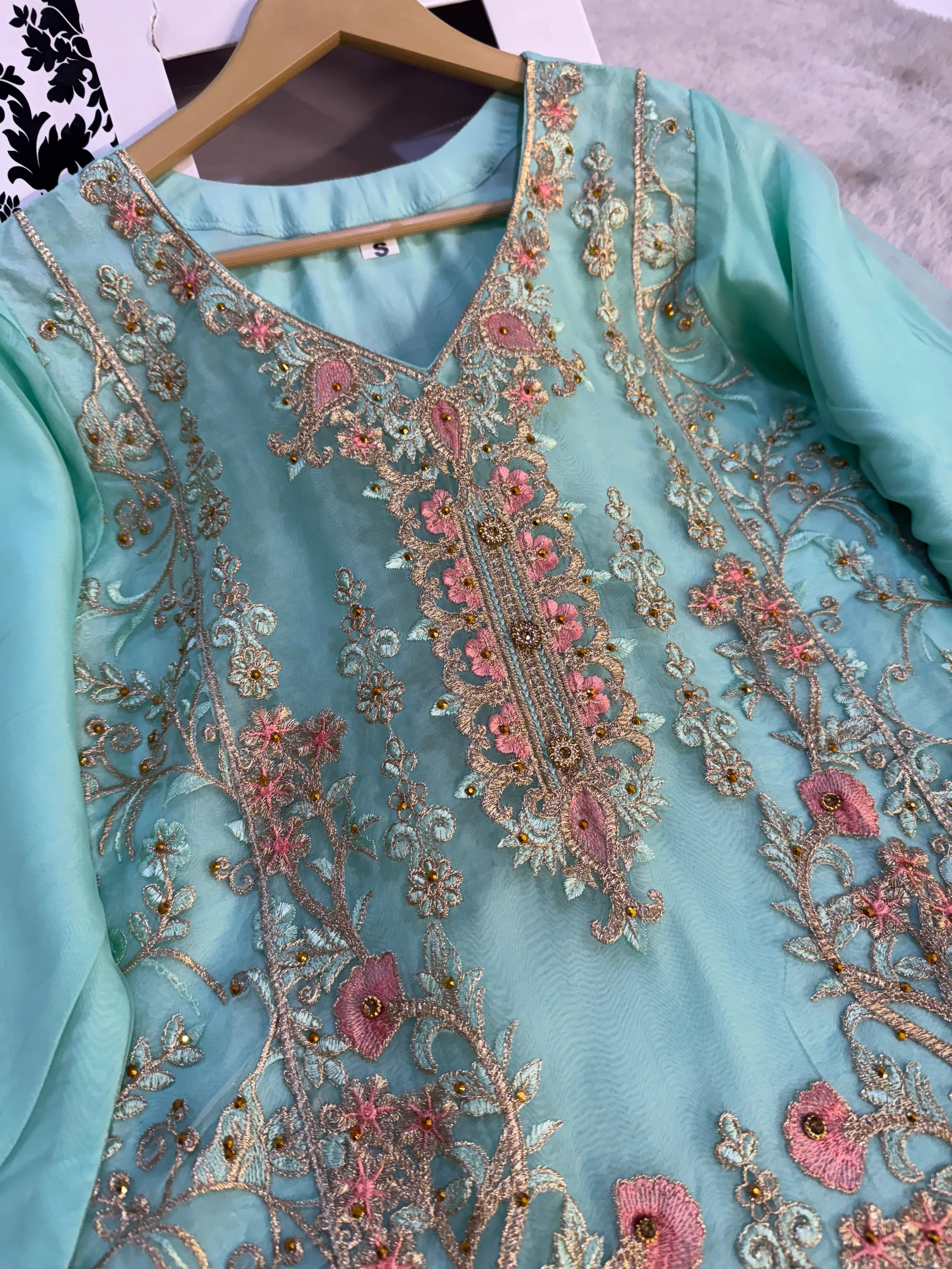 ASK663 Readymade Organza Green Suit - Image 2