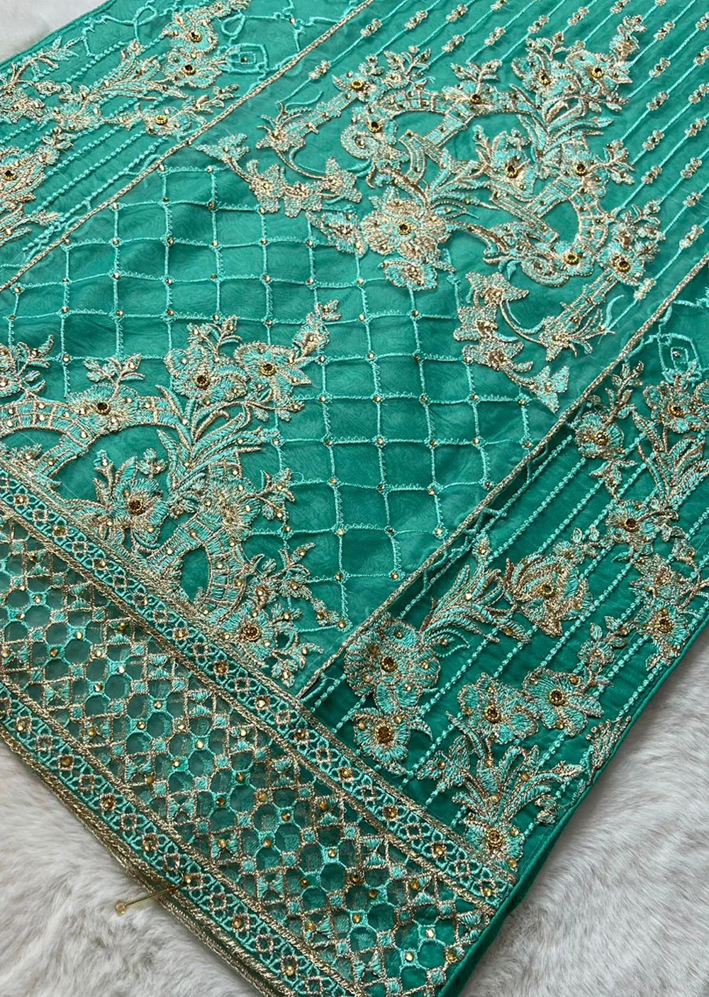 ASK669 Readymade Organza Green Suit - Image 3