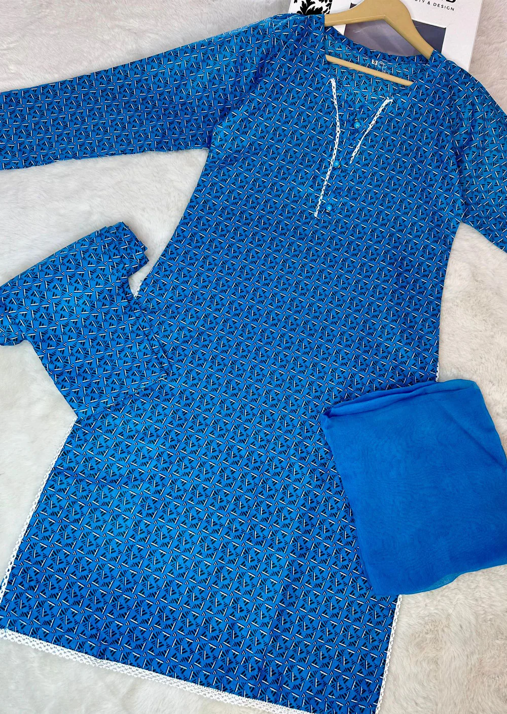 ASK723 Readymade Blue Cotton 3 Piece Suit