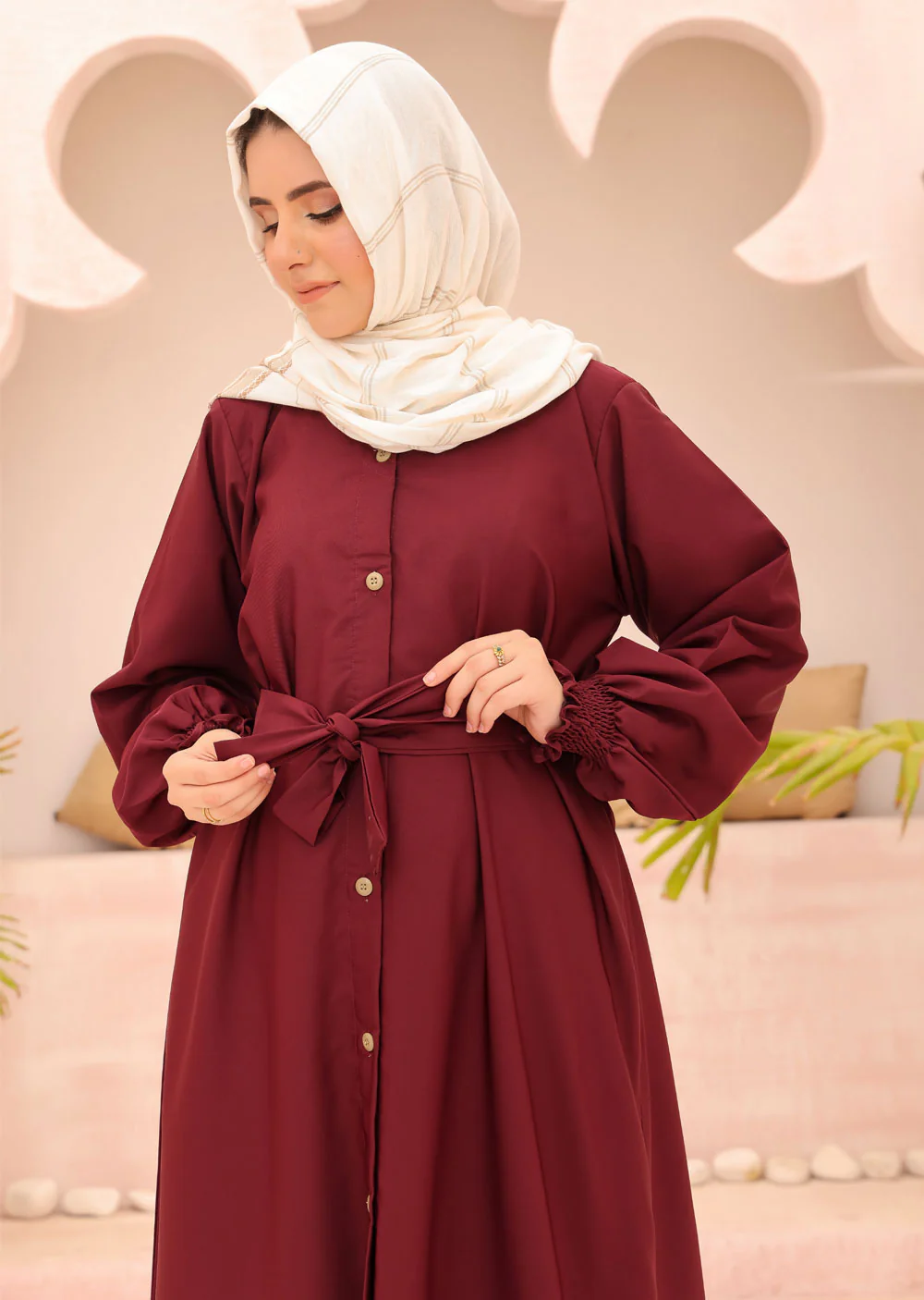 ASL-218 Halime - Maroon Abaya - Image 3