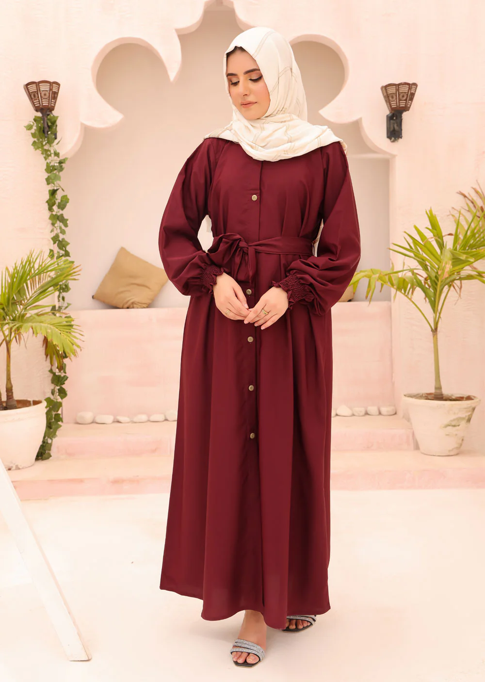 ASL-218 Halime - Maroon Abaya - Image 4