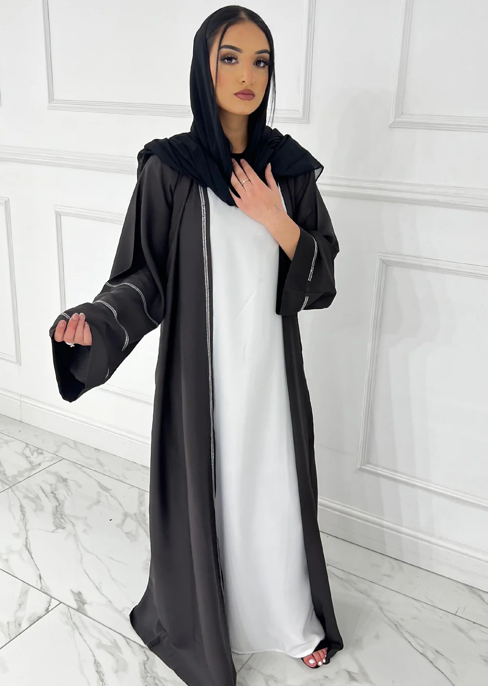 ASL-56 -Ayesha - Black Ladies Fancy Abaya - Image 4
