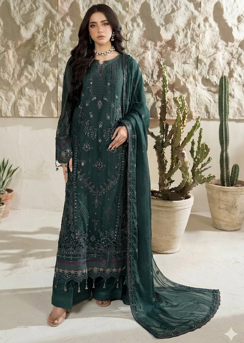 AZ-03 TEAL Embroidered Chiffon Ensemble