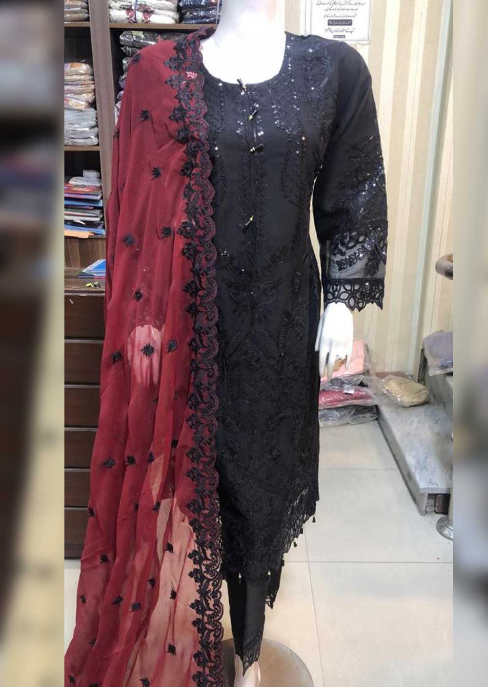 BP1103 Black/Maroon Readymade Chiffon Suit