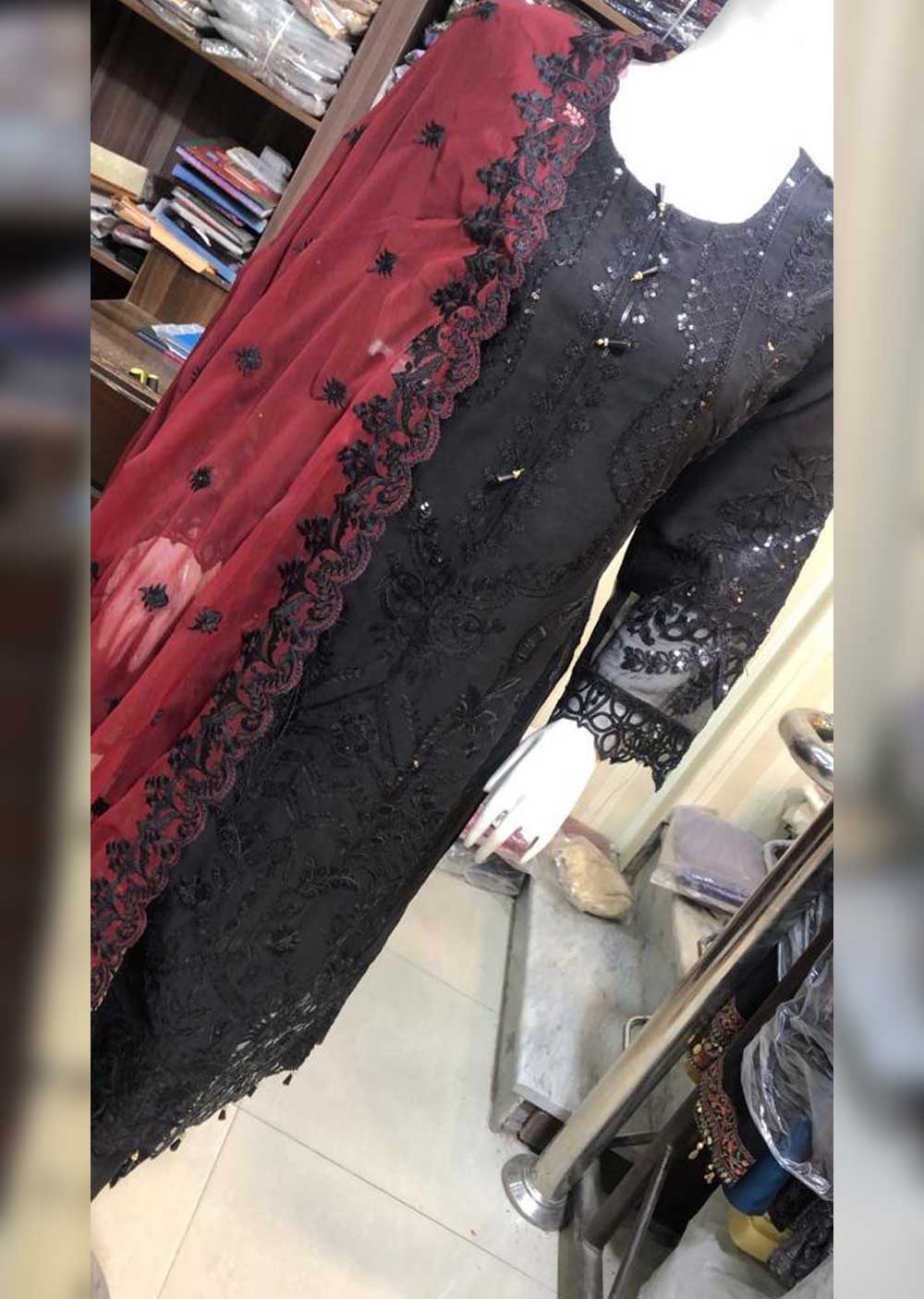 BP1103 Black/Maroon Readymade Chiffon Suit - Image 2