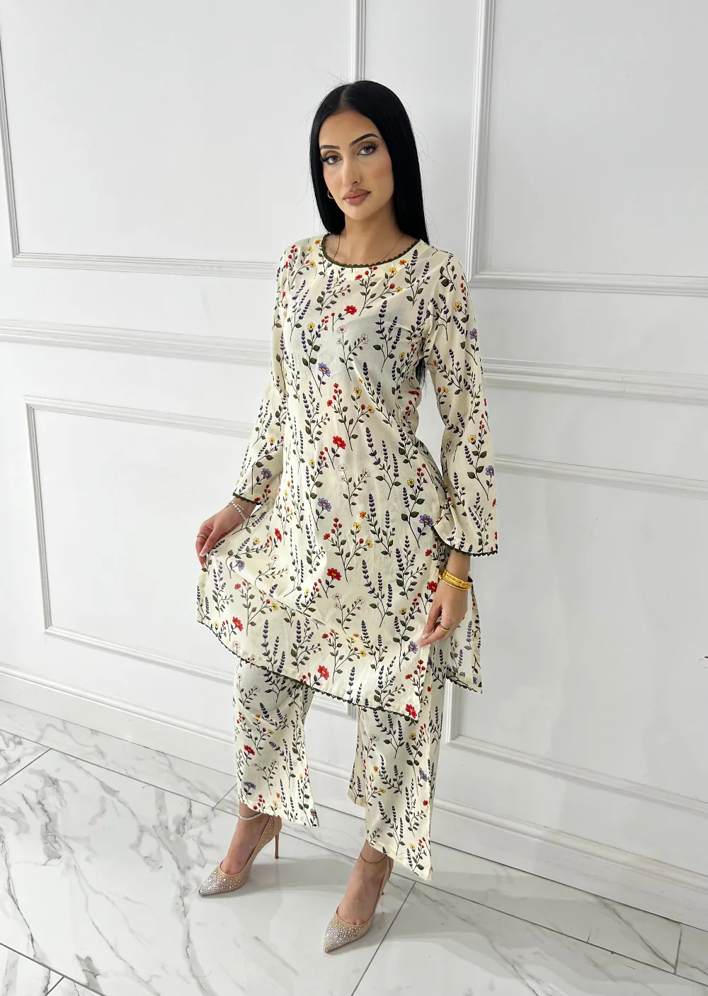 BUT-112 - Cream - S.Prints Printed Lawn Co-ords
