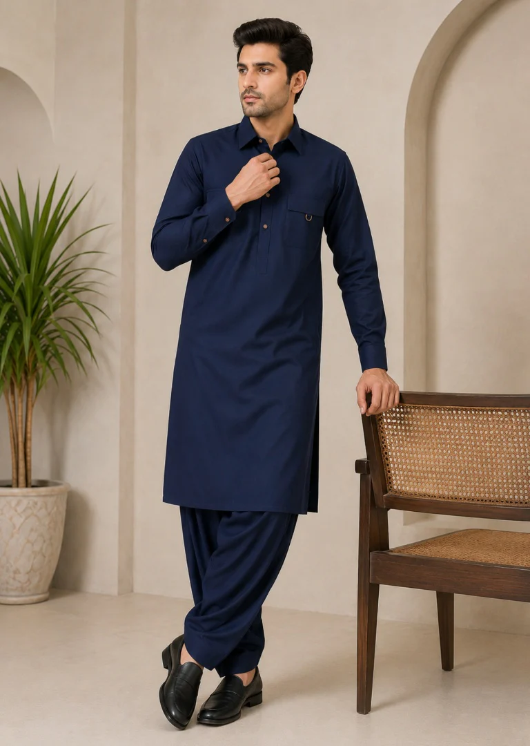 C-10221 Premium Mens Embroidered Collar Kameez Shalwar