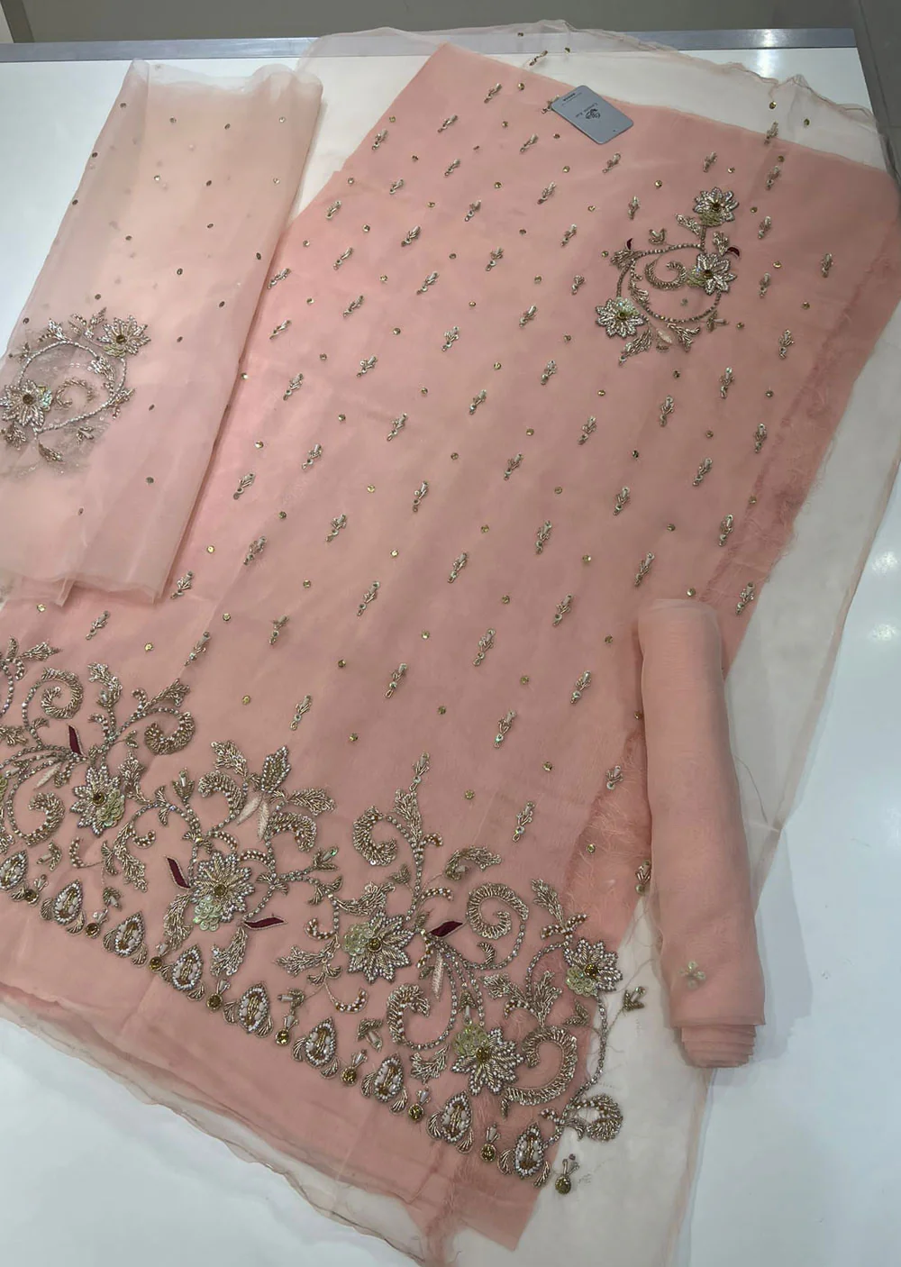 CR76888 Rangoli Pink Unstitched Designer Organza Suit