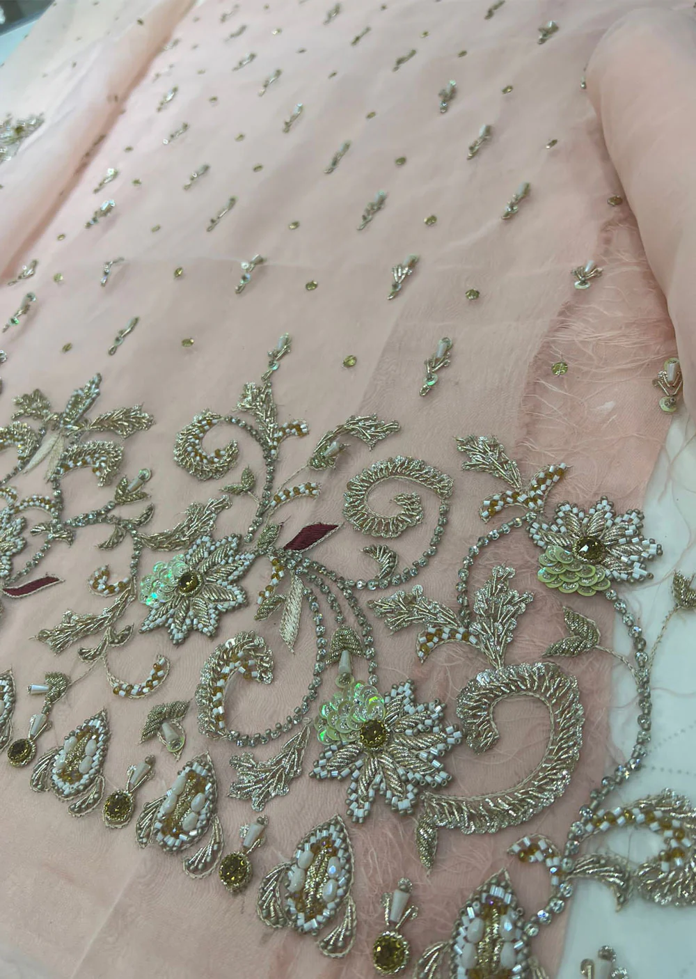 CR76888 Rangoli Pink Unstitched Designer Organza Suit - Image 2