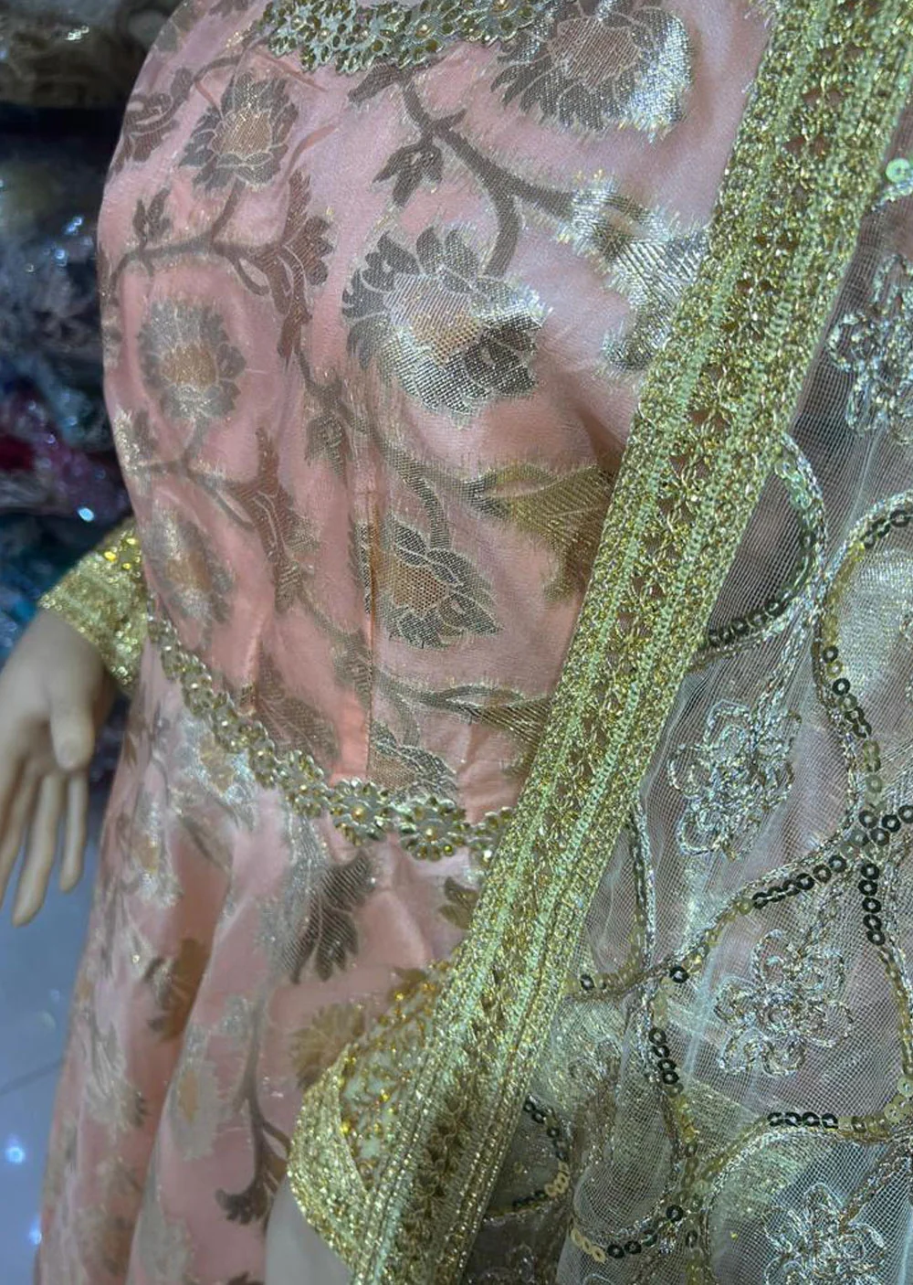 DD503 Peach Readymade Net 2 Piece Suit - Image 2